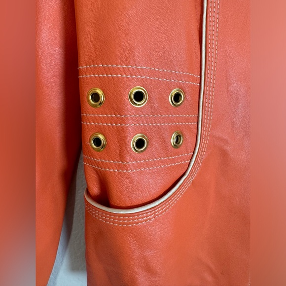 St John Sport by Marie Gray Orange Tangerine Leather Full Zip Jacket Medium - Picture 9 of 16